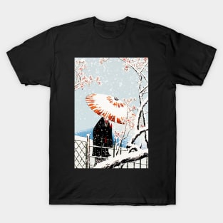 plum tree in snow Japanese illustration T-Shirt